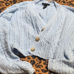 Forever 21 Light Blue Cable Knit Cardigan